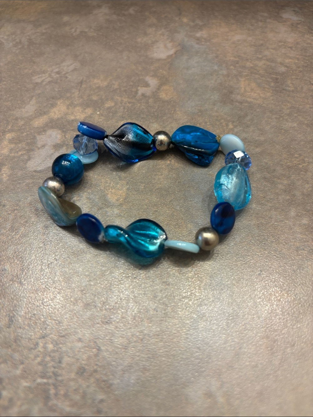 Ocean Blue Glass Bead Stretch Bracelet